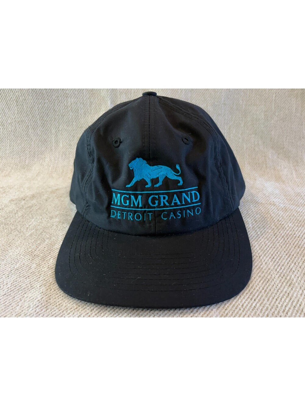 Vintage MGM Grand Detroit Casino Hat Strapback Black Teal Nissun Waterproof VTG
